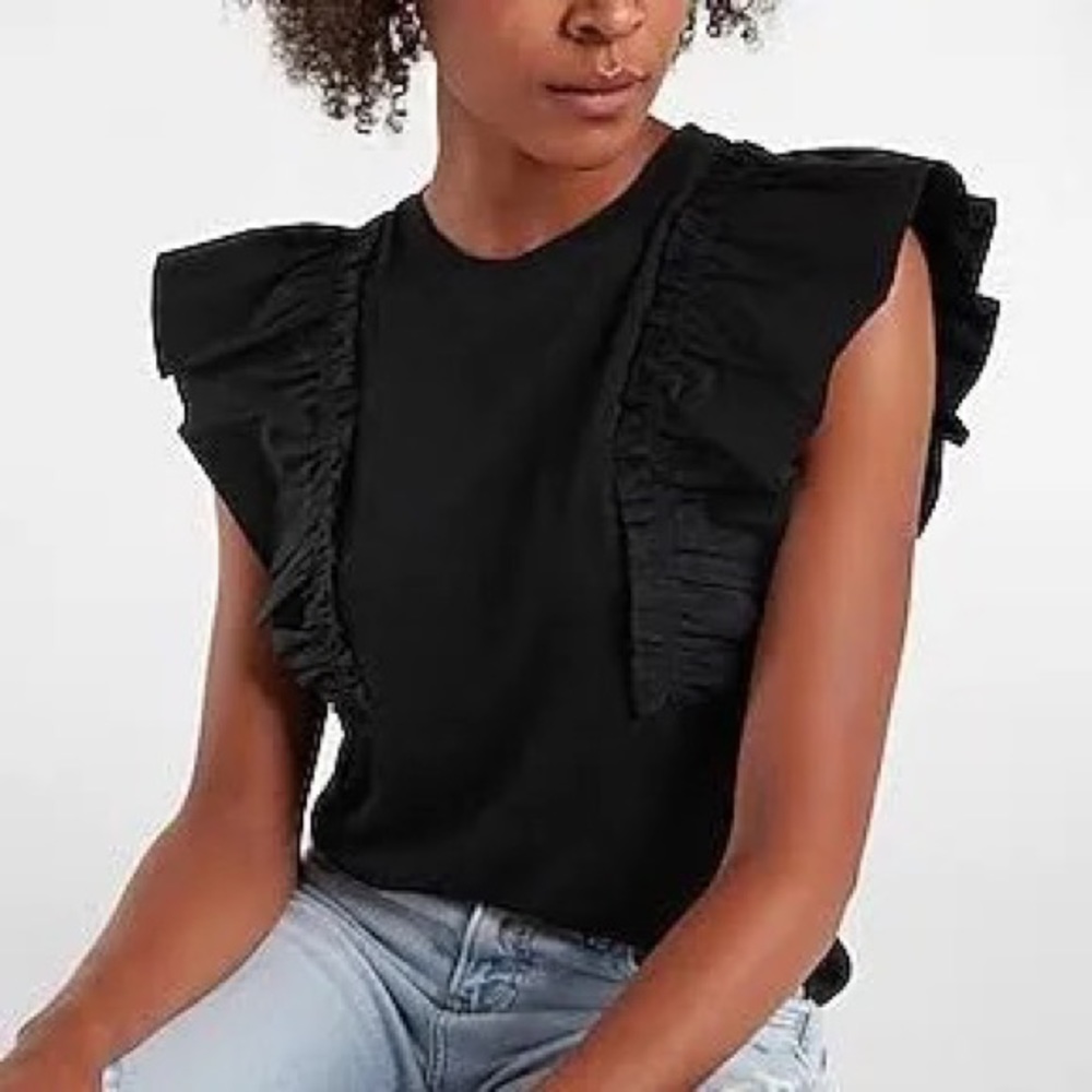 Express Ruffle Short Sleeve Skimming Tees xl
